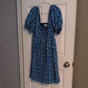 RHODE Teal Blue Embroidered Square-Neck Dress